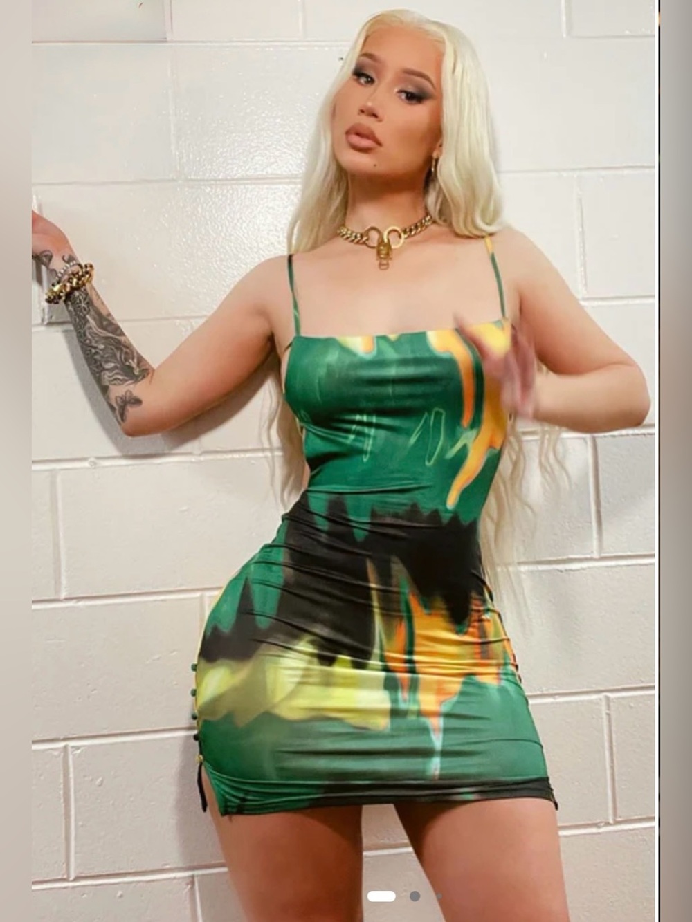 Fashion Nova Green Abstract Print Mini Slip Dress